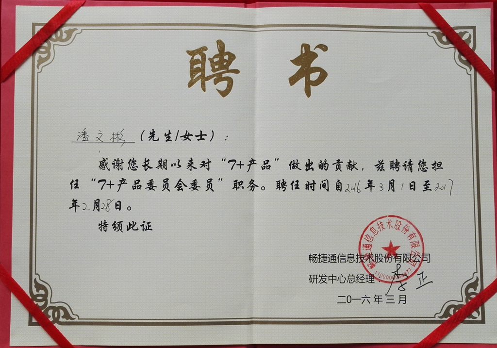 T+软件开发委员会聘书